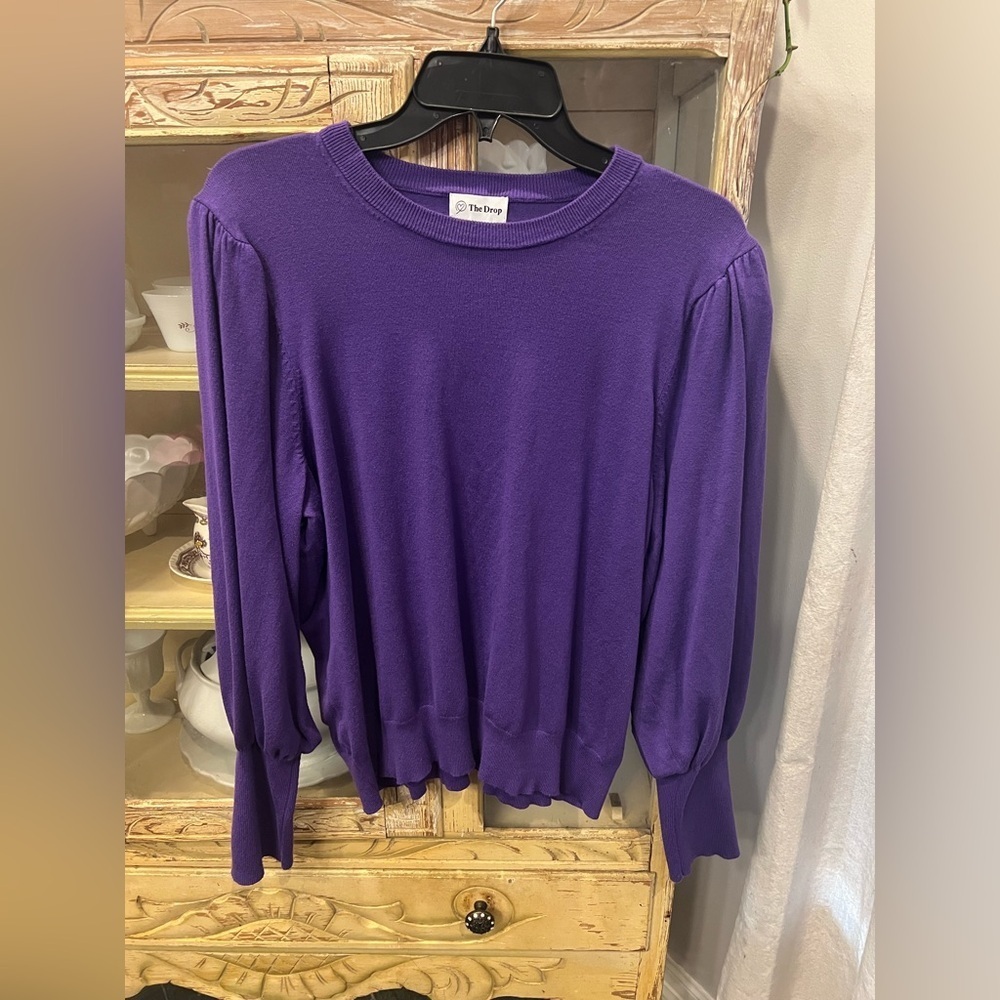 The Drop Vivienne Purple Balloon Sleeve Crew neck Sweater XXL